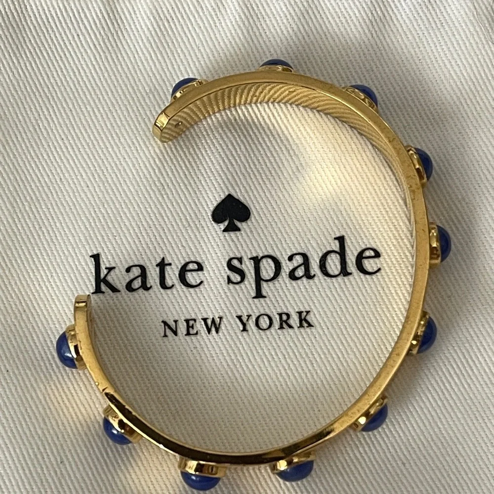 Kate Spade New York Signed Gold with Blue Marble Cabochon Studded Cuff Bracelet